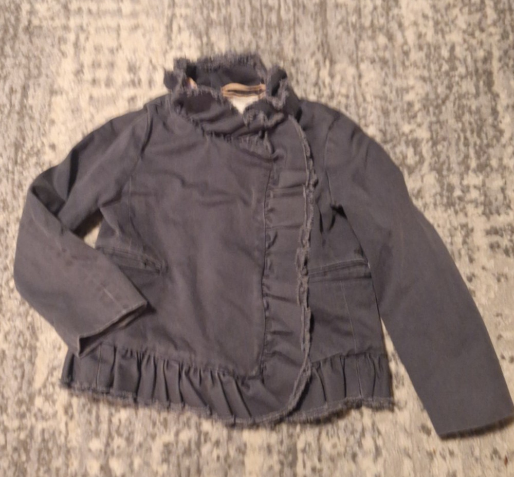 Adorable J.Crew Girl's 100% Cotton Lightweight Ruffle Grey Jacket Size 4/5